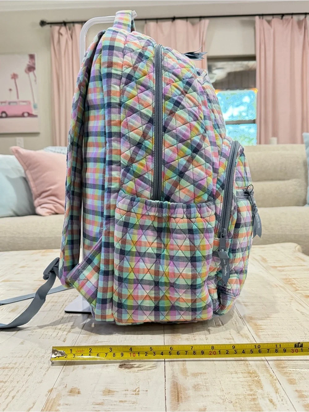 Vera Bradley Essential Large Backpack in Gingham Plaid Pastel Geometric Retired
